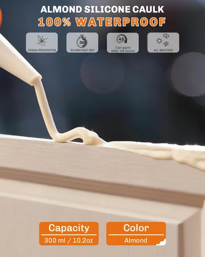 Miniatura 2 de WELLUCK Masilla de Silicona Color Almendra, Sellador de Silicona para Calafateo 100% Impermeable, Cartucho Flexible Adhesivo para Cocina, Baño