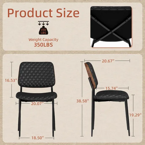 Miniatura 2 de AODAILIHB Juego de 2 sillas de cocina modernas de mediados de siglo, sillas de comedor tapizadas de piel sintética con respaldo de madera doblada