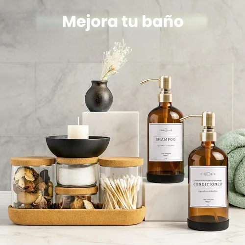 Miniatura 4 de Vine Creations Dispensador de jabón de vidrio ámbar, juego de 2 dispensadores de jabón de cocina con bomba de acero inoxidable, dispensadores
