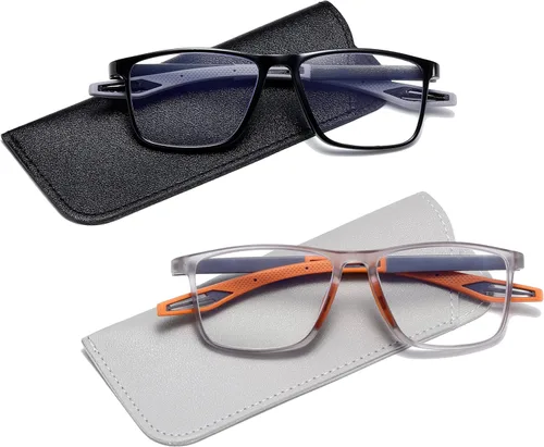 Miniatura 3 de Gafas de lectura para hombre, 2 pares, estilo deportivo, cómodas y flexibles, con bloqueo de luz azul, lectores para hombres Negro & gris