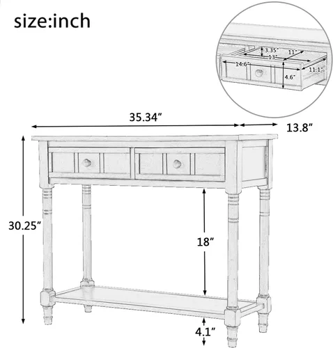 Miniatura 2 de P PURLOVE Mesa de consola Aparador Mesa de sofá de madera con 2 cajones y estante inferior (negro)