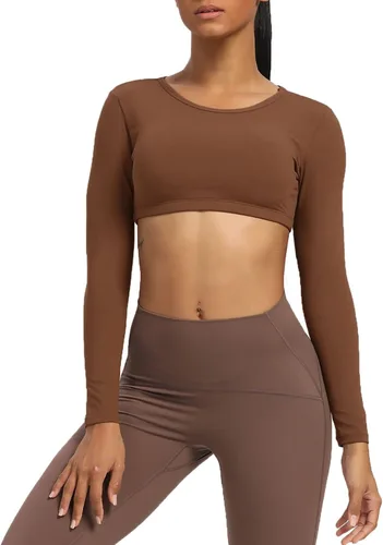 Miniatura 2 de Aoxjox Camiseta corta de manga larga para mujer, Clarissa sin espalda, para entrenamiento