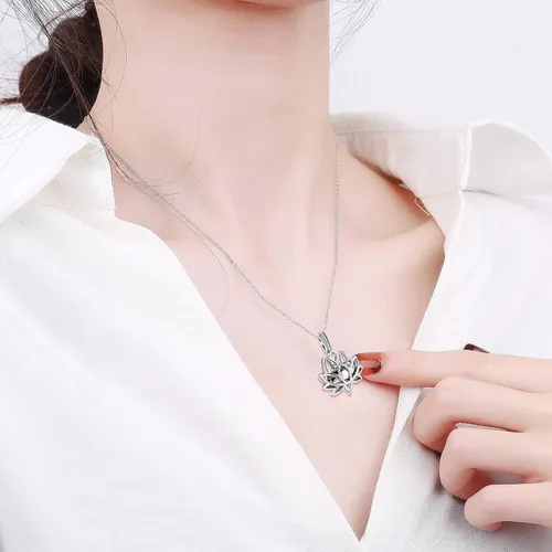 Miniatura 5 de Imrsanl Joyería de cremación para cenizas – Collar con colgante de cenizas de flor de loto con mini urna de recuerdo, joyería conmemorativa
