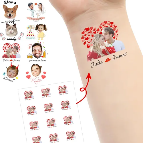 Miniatura 17 de Tatuajes personalizados temporales personalizados temporales con nombre, logotipo, foto facial para adultos, boda, cumpleaños, San Valentín