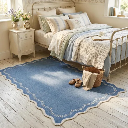 Miniatura 61 de GarveeHome Alfombra de entrada festoneada, 2 x 3, color azul sólido, lavable, alfombra floral para entrada interior, alfombra floral antideslizante