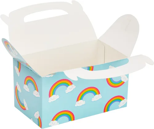 Miniatura 6 de Blue Panda Paquete de 24 cajas de recuerdos de fiesta a dos aguas de arco iris, caja a dos aguas fácil de desplegar con asa incorporada, bolsas