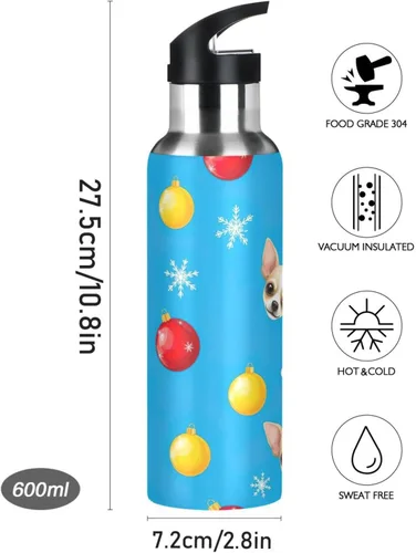 Miniatura 9 de Cute Dog Faces Stainless Steel Vacuum Insulated Water Bottle 20 Oz Leakproof Water Bottles, BPA-Free Sport Water Bottle