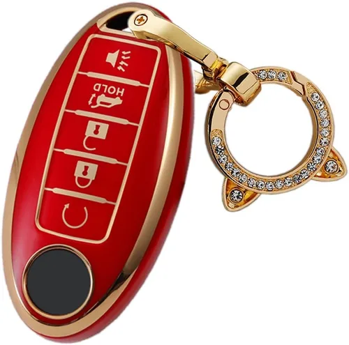 Miniatura 18 de ontto Protector de llavero de automóvil de 5 botones con llavero de TPU suave, borde dorado, guante para llaves Infiniti JX35 Q50 Q60 QX56 QX60 QX80