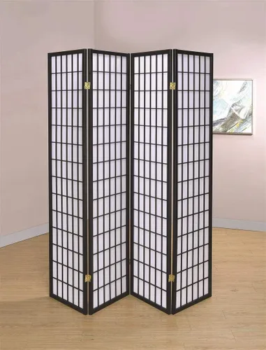 Miniatura 2 de GTU Furniture Estilo japonés 4 paneles Shoji madera divisor de habitación Oriental para el hogar/oficina (negro)