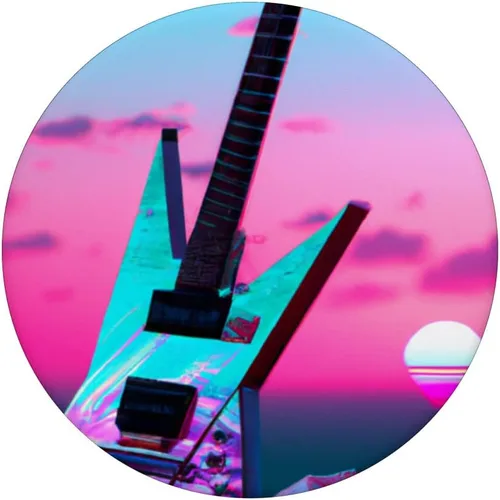 Miniatura 3 de Vaporwave Guitar Synthwave Sunset E-Guitar Guitarist PopSockets Swappable PopGrip