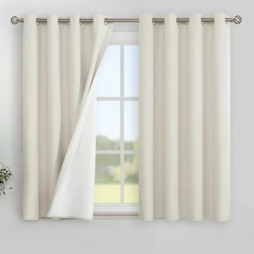 Miniatura 23 de YoungsTex - Cortinas de lino beige 100% opacas para dormitorio de 63 pulgadas de largo, cortinas cortas con aislamiento térmico y ojales