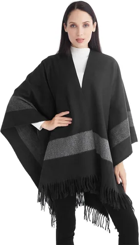 Miniatura 161 de Poncho chal para mujer, suéteres suaves y cálidos para mujer, parte delantera abierta, poncho de viaje para otoño, invierno y primavera