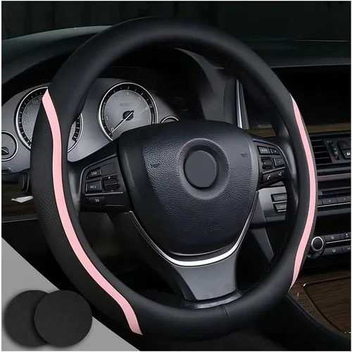 Miniatura 10 de Funda negra para volante de automóvil de fibra de carbono con posavasos universales de 14.5 a 15 pulgadas, microfibra de cuero, transpirable, Negro02