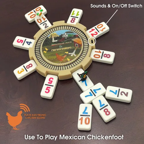 Miniatura 5 de Juego doble de domino de pie de pollo y tren mexicano de tamaño profesional y numeral 12