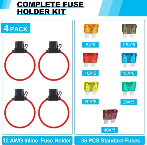 Miniatura 2 de Cooclensportey Paquete de 4 portafusibles en línea de 12 AWG, portafusibles impermeable con 35 fusibles estándar