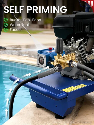 Miniatura 6 de WOJET Bomba de lavado a presión de émbolo triplex, 3600PSI 2.7GPM, eje de 3/4 pulgadas, autocebante, kit de bomba de repuesto horizontal