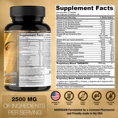 Miniatura 5 de HAIROGAIN DHT Blocker. Apoya el crecimiento del cabello. 10000 mcg de biotina, colágeno y vitaminas para el cabello añadidas. Ayuda a disminuir