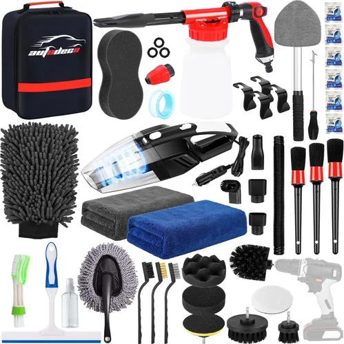 Miniatura 10 de Kit de limpieza y detalle para lavado de autos de 33 piezas con pistola de espuma, cepillo, manopla grande de lavado, toallas, suministro completo