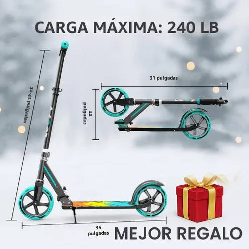 Miniatura 5 de Scooter para niños de 6 a 12 años y adultos Altura ajustable, plegable, marco de aluminio ligero Soporta hasta 220 libras Paseo suave