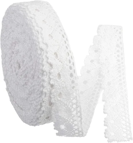 IDONGCAI Delicado encaje nupcial blanco con borde festoneado, cinta de costura de 0.95 pulgadas de ancho, rollo de 20 yardas para vestido de novia y