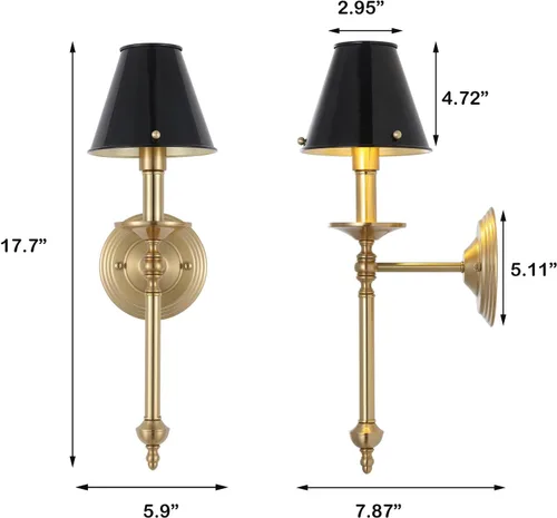 Miniatura 4 de Aplique de pared moderno industrial de mediados de siglo para baño, luz de tocador de latón cepillado con marco acabado y pantalla de metal negro