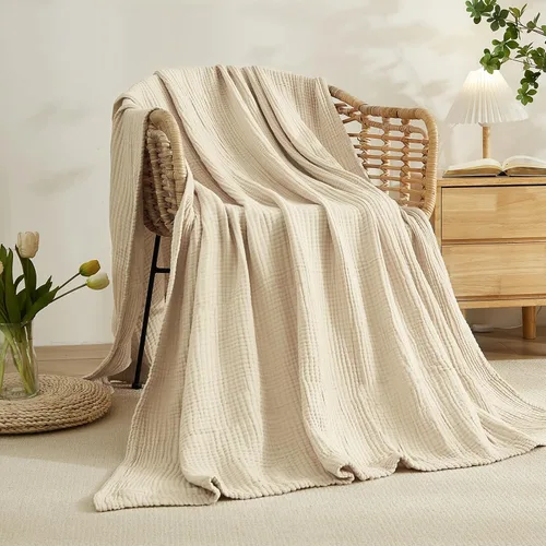 Miniatura 7 de EMME - Manta de algodón tamaño queen para cama, suave y grande, de muselina, de 90 x 90 pulgadas, ligera y transpirable, para todas las estaciones