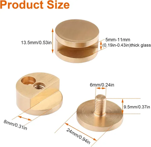 Miniatura 2 de AWEN Clips para Espejo de Vidrio Grueso de 5-11mm, Abrazaderas de Vidrio para Espejo Montado en Pared, Colgador de Espejo Dorado de Cobre Puro