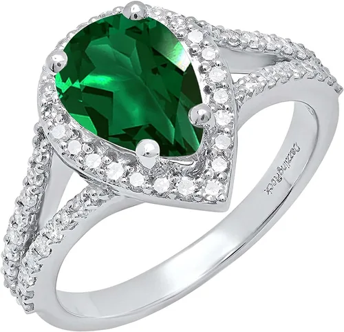 Miniatura 52 de Dazzlingrock Collection Anillo de compromiso con forma de lágrima y diamante blanco natural redondo de 0.45 quilates con halo de diamantes blancos