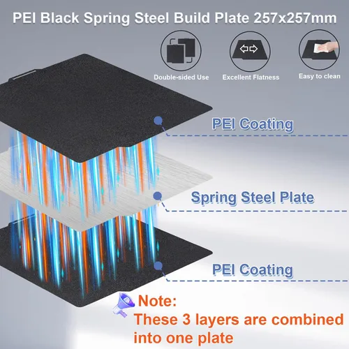 Miniatura 2 de IdeaFormer-3D Placa de construcción de doble cara negra PEI para Bambu Lab X1/X1C/X1E/P1P/P1S/P2S/A1, lámina de acero para muelles flexible