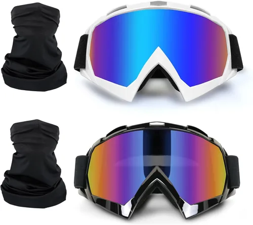 Paquete de 2 gafas para motocicleta, ATV Dirt Bike Motocross, accesorios de equitación para hombres y mujeres, gafas de esquí con cuello