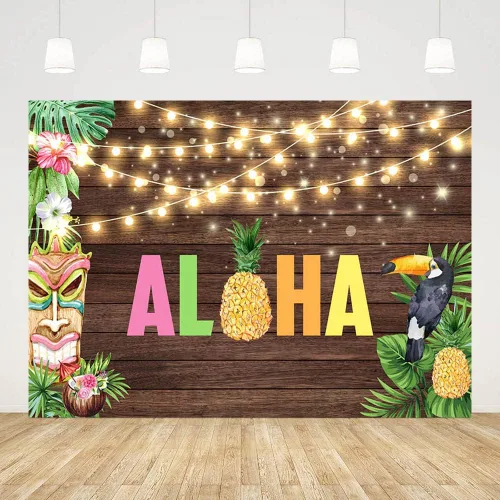 Telón de fondo Aloha de 7 x 5 pies para fotografía, temática hawaiana tropical, decoración de fiesta Luau, escultura de pájaro, fondo de fotografía