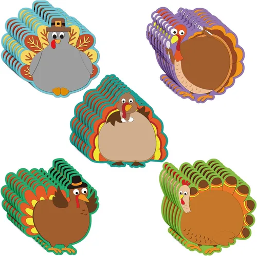 Miniatura 7 de Blulu 40 recortes de pavo de Acción de Gracias, versátiles decoración de aula, recortes creativos de pavo para tablón de anuncios, aula, escuela
