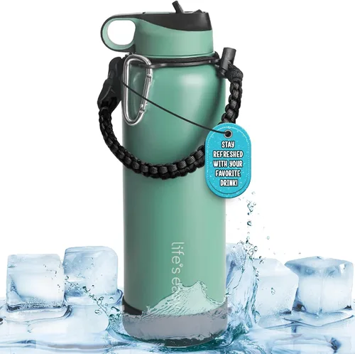 Miniatura 9 de Life's Easy Botella de agua aislada de acero inoxidable – Botella de agua deportiva con mango de bucle y tapa de popote de silicona biónico – Frasco