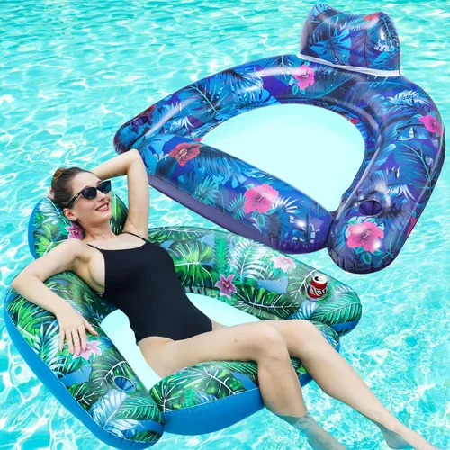 Miniatura 13 de FindUWill Sillas flotantes de piscina para adultos, paquete de 2 sillas flotantes grandes de 65 x 42 pulgadas, tumbona inflable para piscina