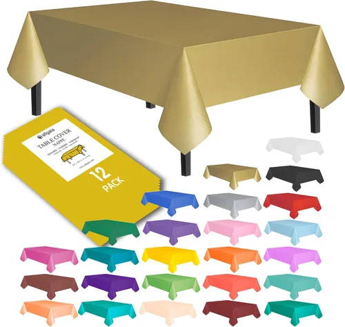 Miniatura 22 de allgala Juego de 12 manteles de plástico premium para mesa, desechables - 54 x 108 pulgadas - Impermeable, resistente a manchas, fácil de limpiar