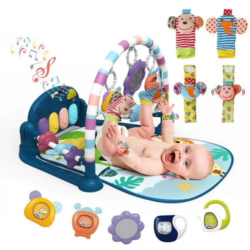 Miniatura 13 de dearlomum Alfombra de Juego para Bebés, Divertido Piano de Juego para Tiempo de Barriga con 5 Juguetes Sensoriales para Bebés, Música y Luces, Verde