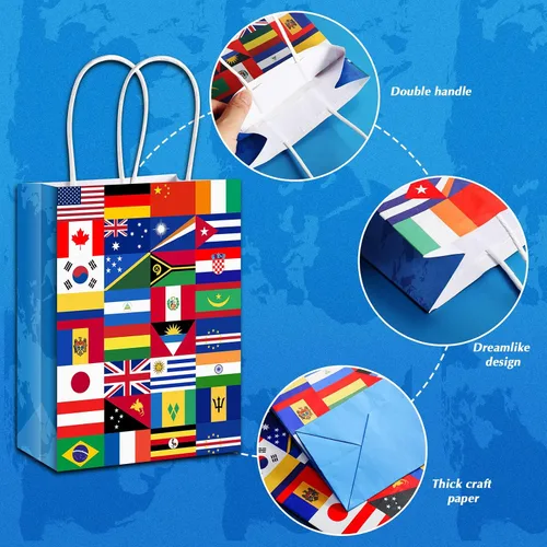 Miniatura 3 de Pajean Paquete de 16 bolsas de bandera internacional, bolsas de regalo de bandera del mundo para apertura de eventos deportivos, celebraciones