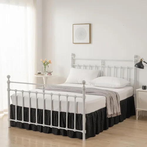 Miniatura 7 de Falda de cama de lunares copetudos, falda de cama con volantes tamaño King con esquinas divididas, faldas de cama con volantes de 14 pulgadas