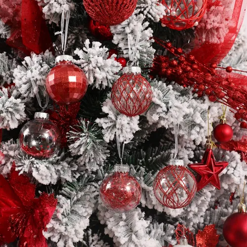 Miniatura 6 de CristBest Juego de 30 adornos de bolas de Navidad - Bolas de Navidad de plástico transparente inastillable de 60 mm / 2.36", juego de bolas de Rojo