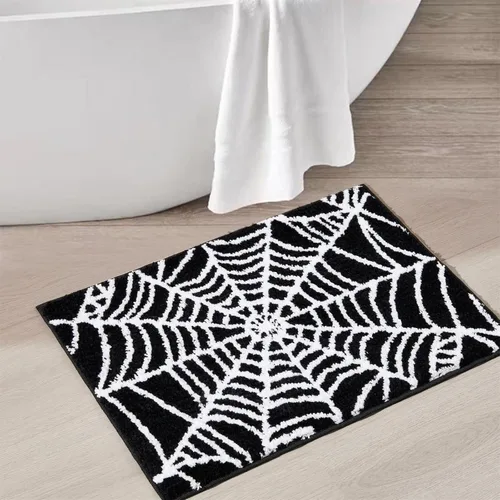Estmy Tapete de baño gótico negro con telaraña, espeluznante, antideslizante, lavable, de 16 x 24 pulgadas, divertido, vintage, para baño,