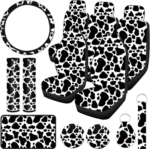 Miniatura 10 de Frienda Juego completo de 13 fundas de asiento de automóvil con estampado de camuflaje para mujeres y hombres, accesorios de automóvil de goma