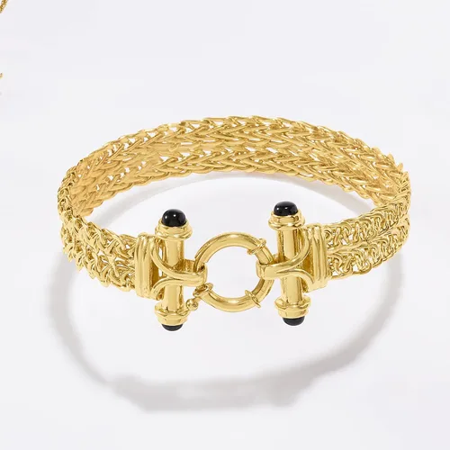 Miniatura 3 de Ross-Simons Pulsera de eslabones de trigo de oro de 18 quilates con ónix negro Plata de ley ónix