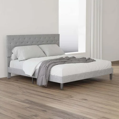 Miniatura 6 de Base de cama tapizada de tamaño matrimonial con cabecera de botón ajustable, base de colchón con soporte de listones de madera, no necesita somier