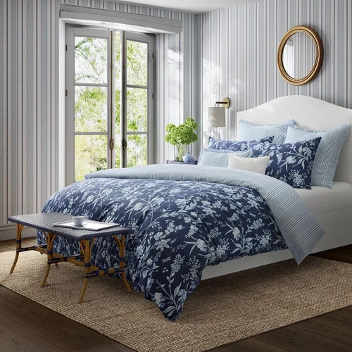 Miniatura 2 de Laura Ashley - Juego de edredón tamaño King, juego de ropa de cama reversible de algodón, incluye fundas a juego con fundas europeas y fundas