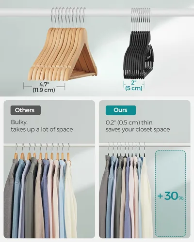 Miniatura 6 de SONGMICS Paquete de 50 percheros, perchas de plástico resistentes para trajes, apertura en forma de S, ahorro de espacio, gancho giratorio de 360º