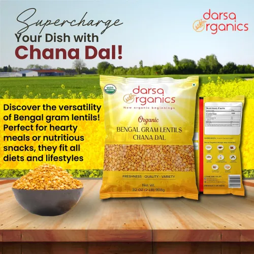 Miniatura 4 de Darsa Organics Chana Dal 2 lb – Gramo orgánico de Bengala partida USDA (garbanzos amarillos), sin OMG, sin productos químicos, lentejas amarillas