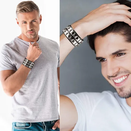 Miniatura 2 de Hicarer 3 piezas de pulsera de cuero punk de Halloween para hombres y mujeres, pulsera gótica de rock de los 80, brazalete unisex para fiesta