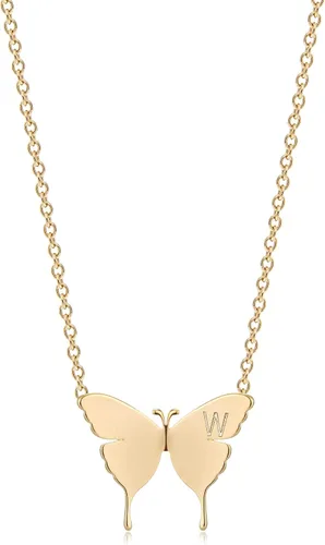 MEVECCO Collar delicado con inicial de oro de 18 quilates, chapado en oro de 18 quilates, collar con dije de mariposa, delicado collar diario para