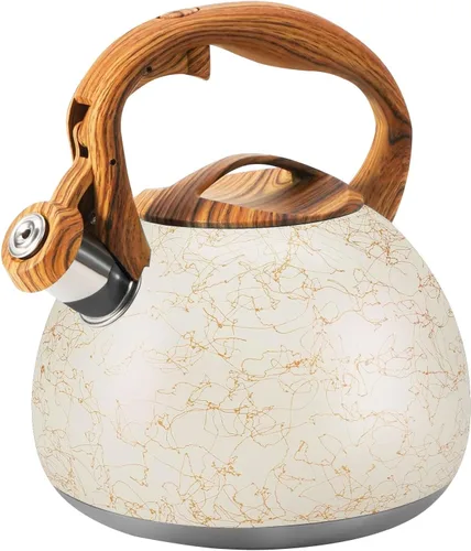 Miniatura 10 de Hervidor de Té Foedo para Estufa, Teteras Silbantes de 2.6 Cuartos para Estufa, Mango Plegable Resistente al Calor, Tetera Bonita (Beige)