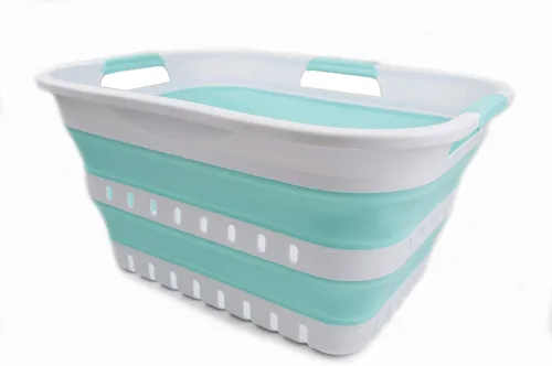 SAMMART Cesta de plástico plegable de 3 asas de 30 litros (8 galones), contenedor de almacenamiento plegable y organizador para ahorrar espacio